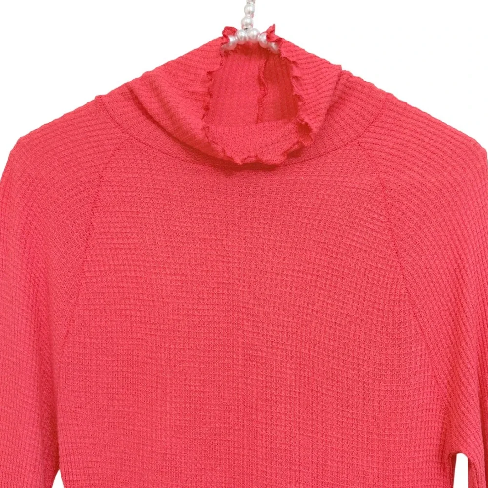 Free People Intimately Watermelon Wedge Pink Waffle Knit Turtleneck Top S NEW